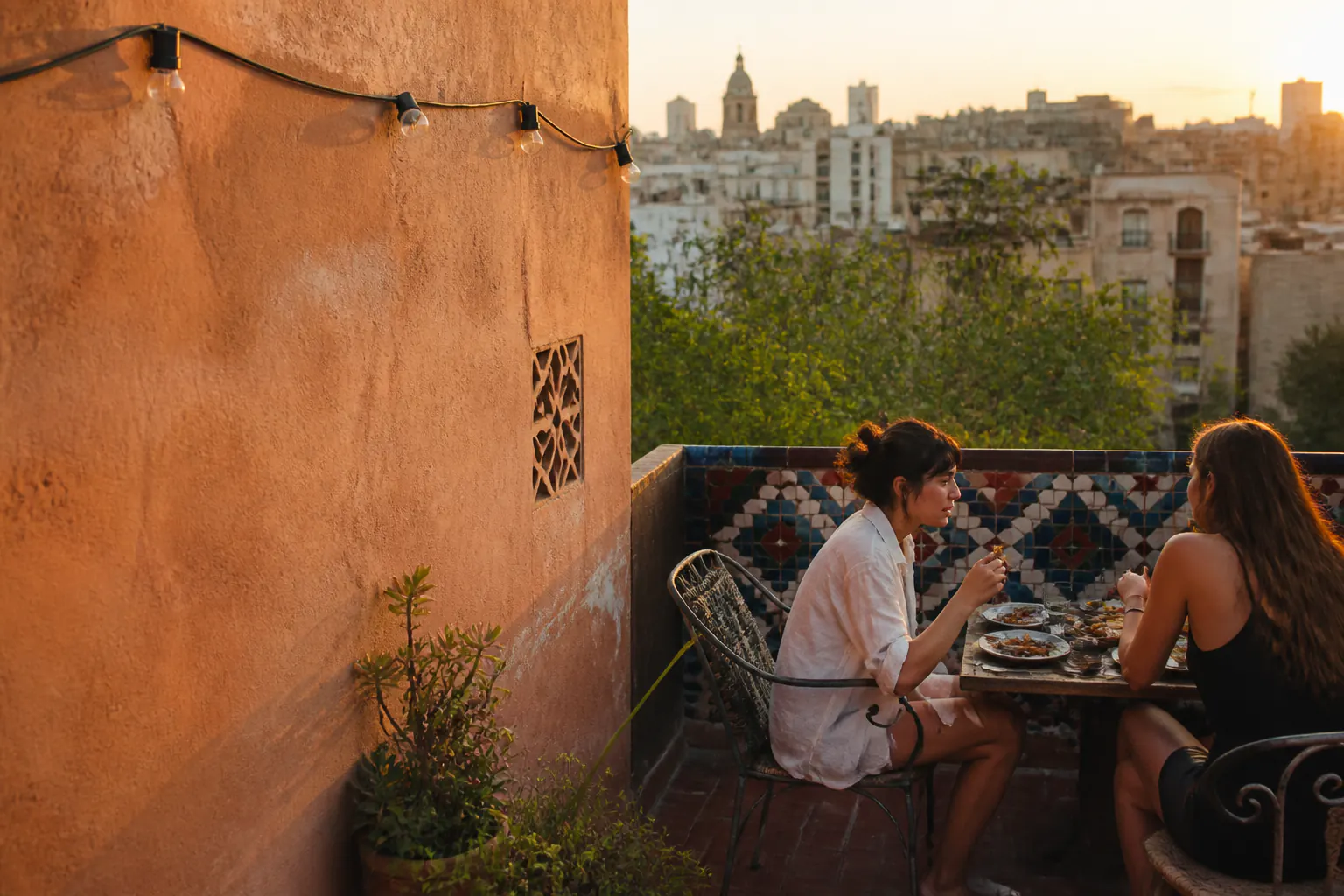Barcelona rooftops at sunset